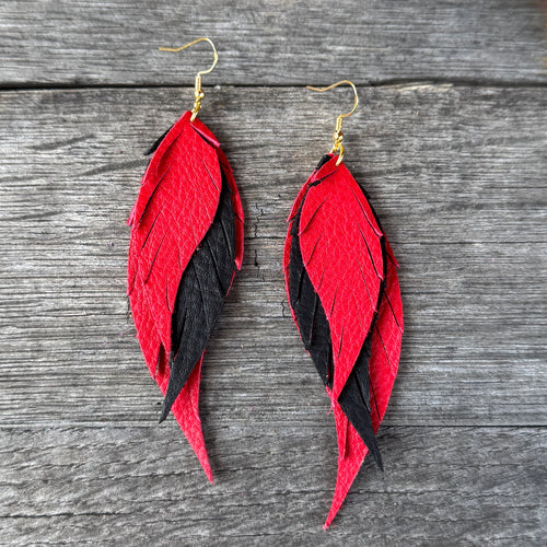 Wings of an Angel - GAMEDAY - Red + Black - Leather Earrings