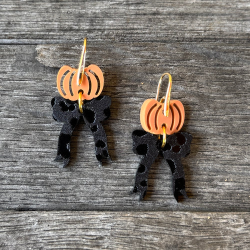 Pumpkin + Bow Mini Stacks - Leopard - Acrylic Earrings