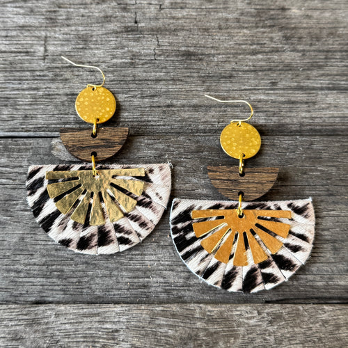 Taylor - Zebra - Leather + Brass Statement Earring