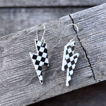 Lightning Bolt - Black and White Checkered - Earrings