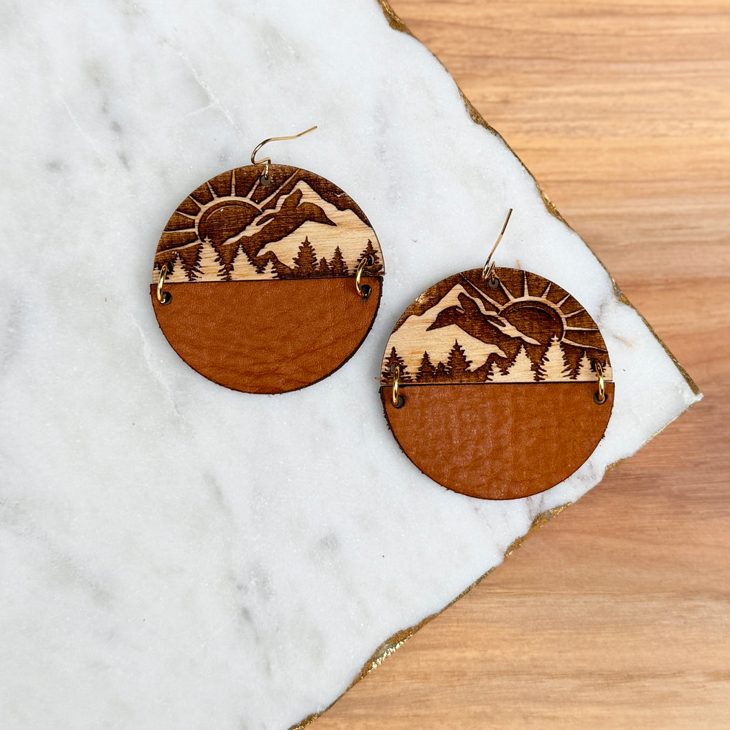 Sunshine Over the Mountains - Wood + Leather Earrings