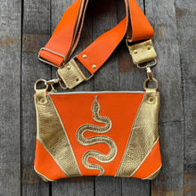 Go Small Zippered Crossbody - Orange + Gold Snake