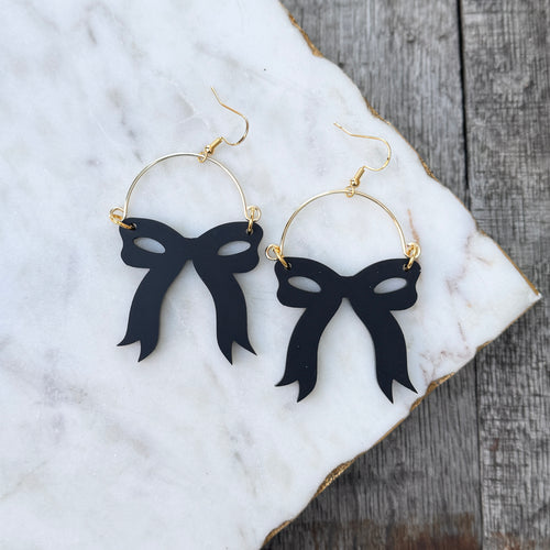 Audrey Bow Earrings - Matte Black