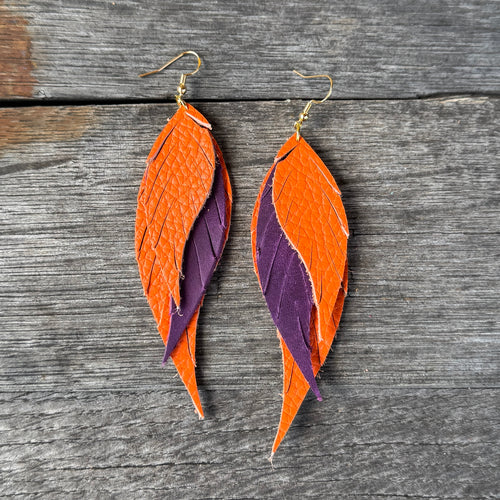 Wings of an Angel - GAMEDAY - Orange + Purple - Leather Earrings
