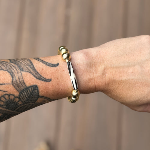 Beaded Bracelet - Gold Plated beads with Bone