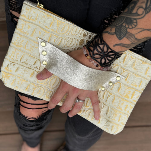 [raleigh leather] Clutch - Gold Croc