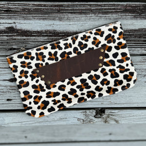 [raleigh leather] Clutch - Leopard Print + Caramel