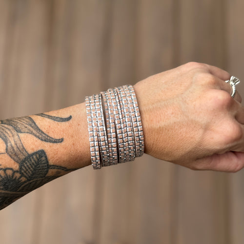 Split Leather Cuff - Blush + Silver Embossed