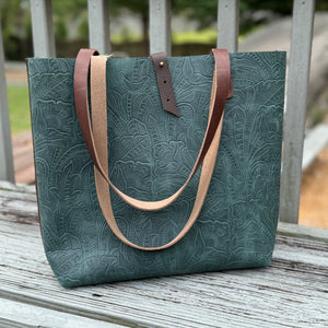 Tall Tote - Vintage Teal Embossed