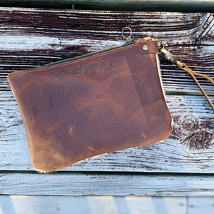 Large Zippered Wristlet - Gold Acid Wash + Caramel Kodiak