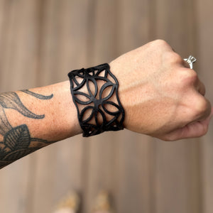 Laser Cut Leather Cuff - Black