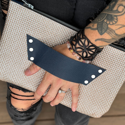 [raleigh leather] Clutch - Blush Embossed with Navy