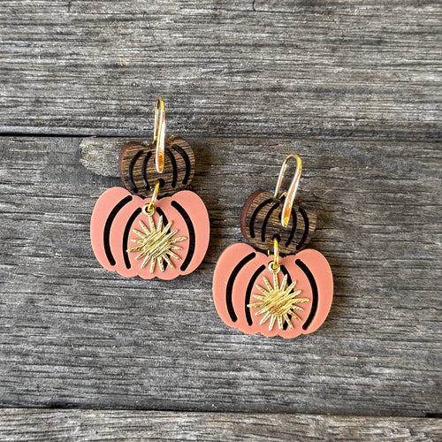 Pumpkin Mini Stacks - Walnut + Terracotta - Acrylic Earrings