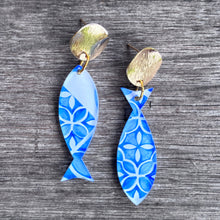 Blue + White Fish Earrings - Stud