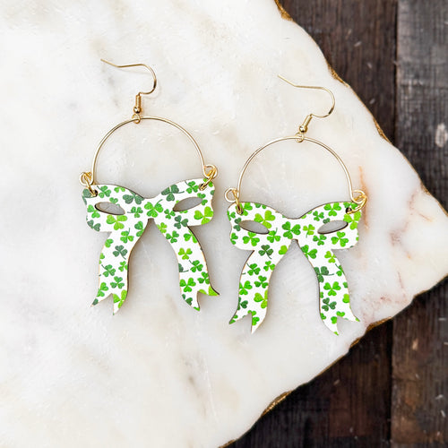 Audrey Bow Remix - Shamrock - Wood Earrings