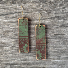 Bar Dangles - Hand Painted Moss Green Leather Earrings