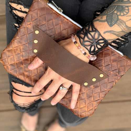 [raleigh leather] Mini Clutch - Brown Basketweave