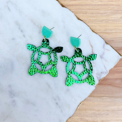 Manchego - Iridescent Mermaid + Aqua - Sea Turtle Earrings