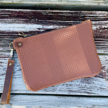 Large Zippered Wristlet - Cognac Basketweave