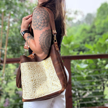 Convertible Tote - Gold Gator Embossed + Caramel