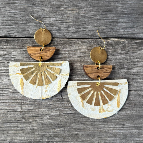 Taylor - White + Gold Croc - Leather + Brass Statement Earring