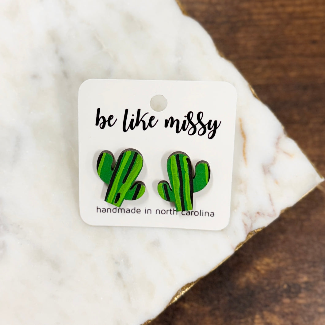 Stud Earrings - Hand Painted Cactus