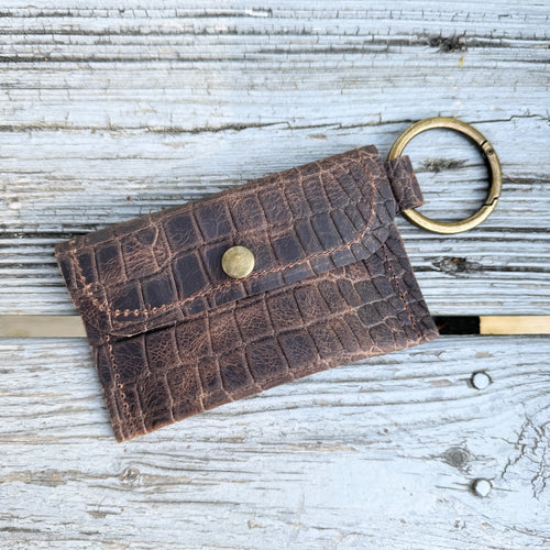 Keychain Wallet - Croc Embossed with Brass