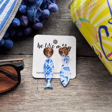 Blue + White Fish Earrings - Stud