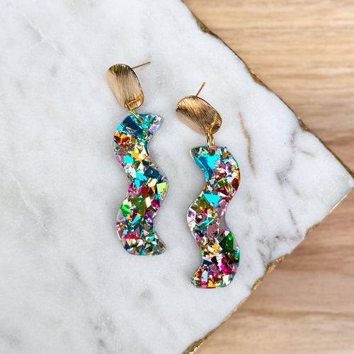 Wave Drops - Party Glitter - Acrylic Earrings