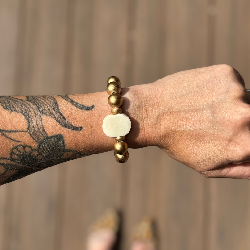 Beaded Bracelet - Gold with Bone