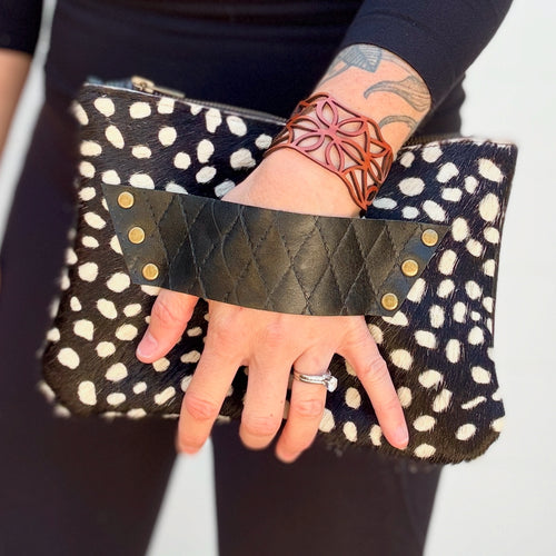 [raleigh leather] mini Clutch - Black + White Cheetah Print