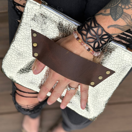 [raleigh leather] Mini Clutch - Champagne Crackle with Caramel