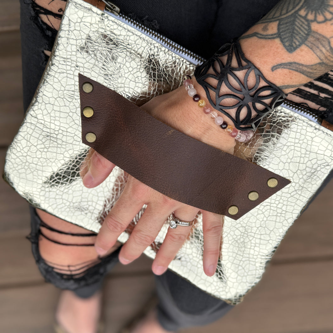 [raleigh leather] Mini Clutch - Champagne Crackle with Caramel