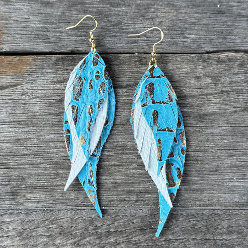 Wings of an Angel - GAMEDAY - Blue + White - Leather Earrings