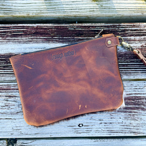 Large Zippered Wristlet - Dark Brindle Cowhide