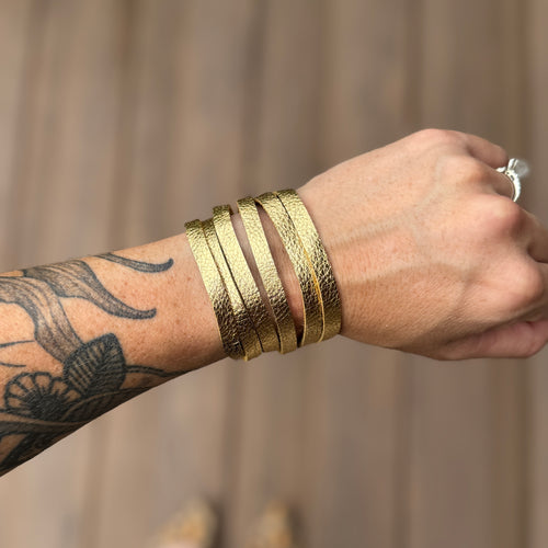 Split Leather Cuff - Metallic Gold