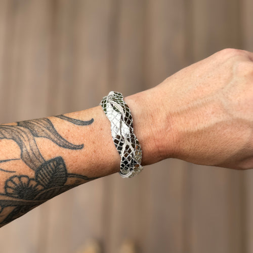 Braided Leather Cuff - Silver Scales