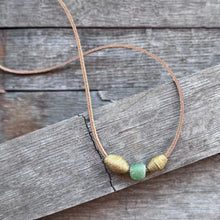 Simple Leather Necklace -  Glass + African Brass