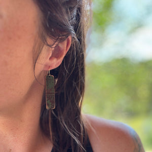 Bar Dangles - Hand Painted Moss Green Leather Earrings