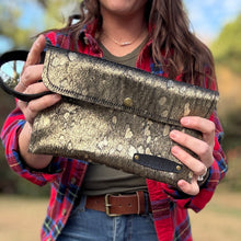 Large Envelope Wristlet - Black Acid Wash with Gold