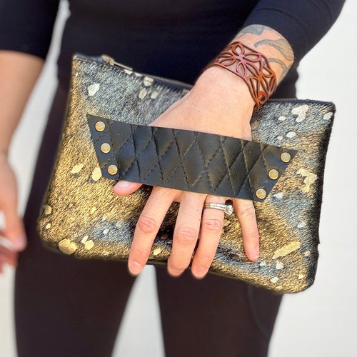 [raleigh leather] mini Clutch - Black Acid Wash