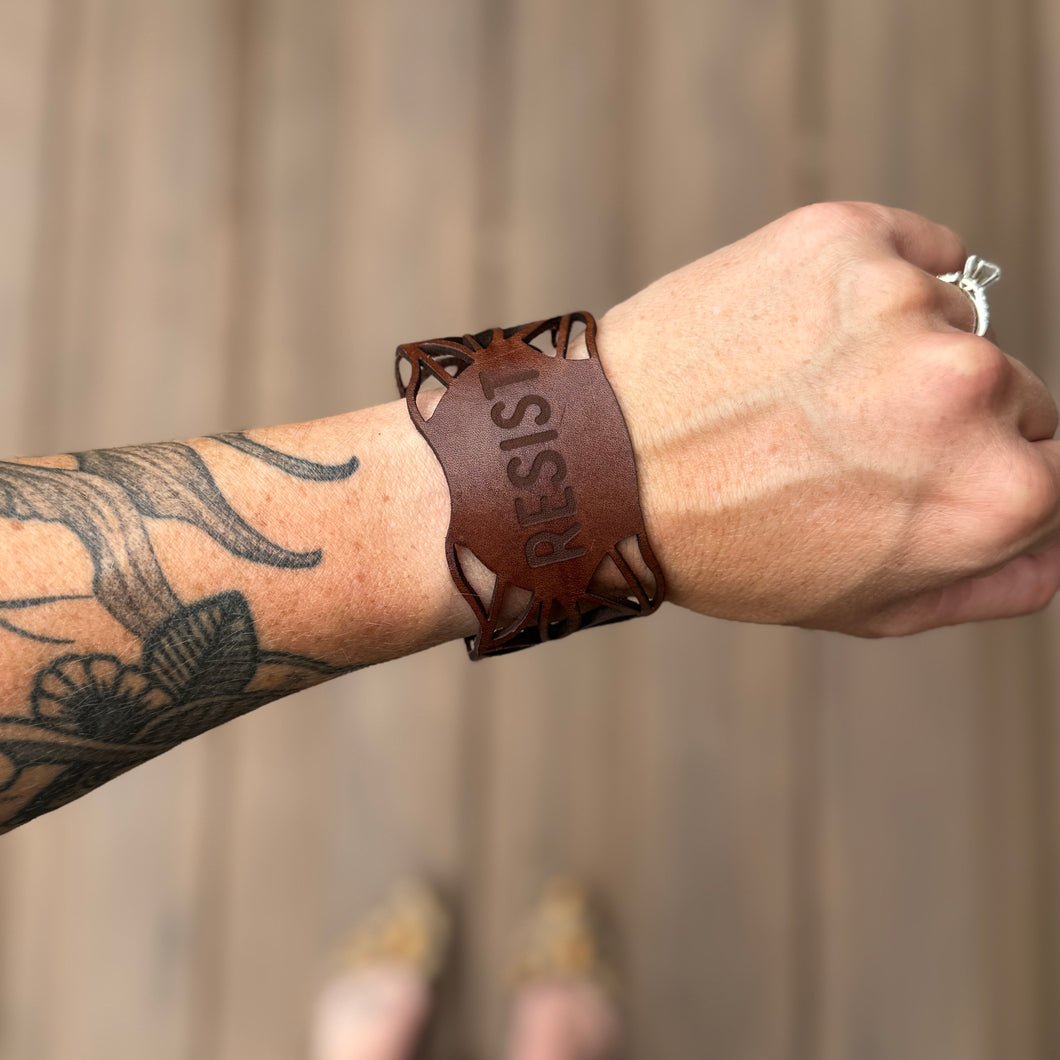Laser Cut Leather Cuff - Resist