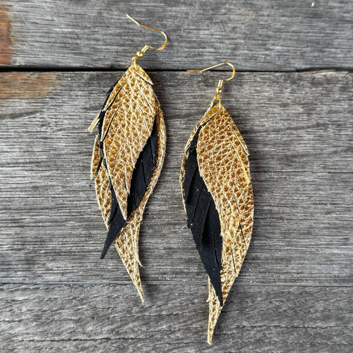 Wings of an Angel - GAMEDAY - Gold + Black - Leather Earrings
