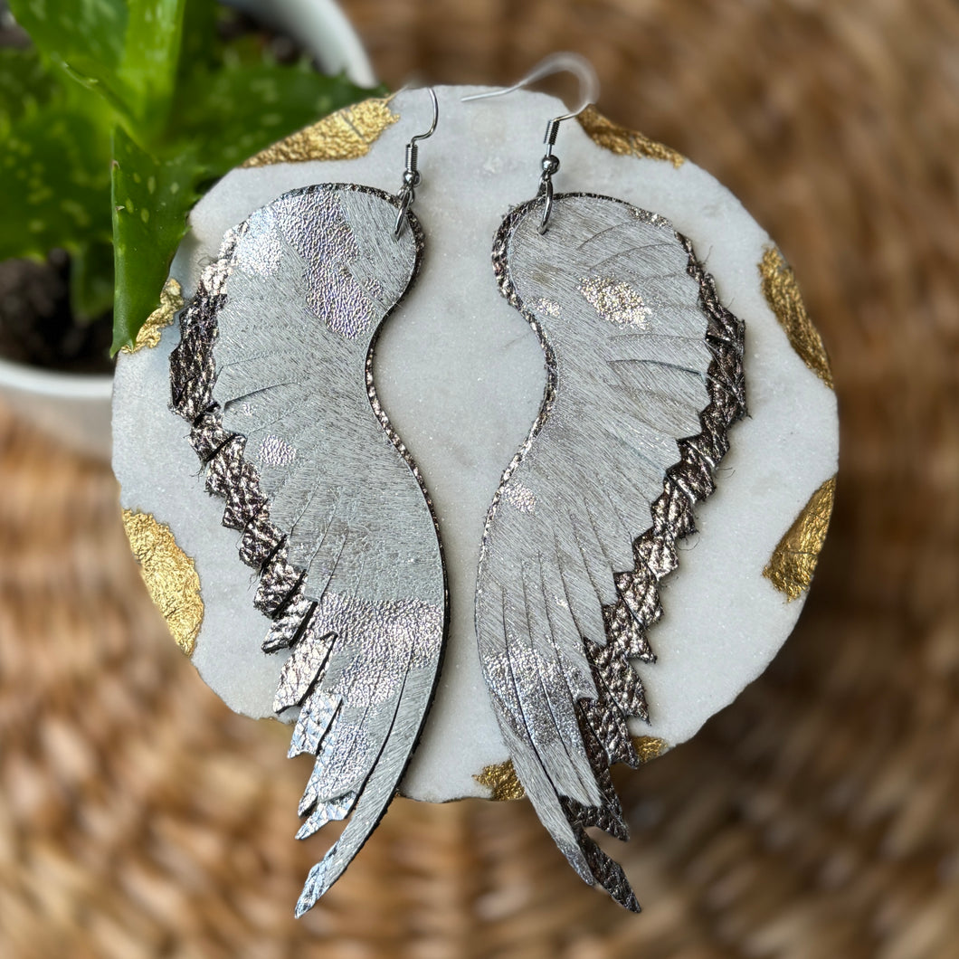 Angelica Angel Wings - Silver - Leather Earrings