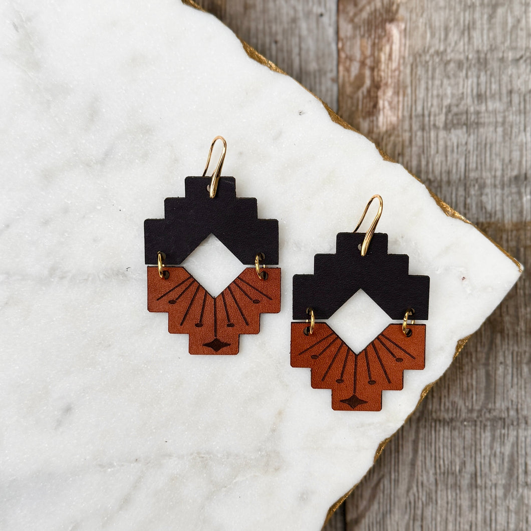 Montana - Buckskin + Black - Leather Earrings