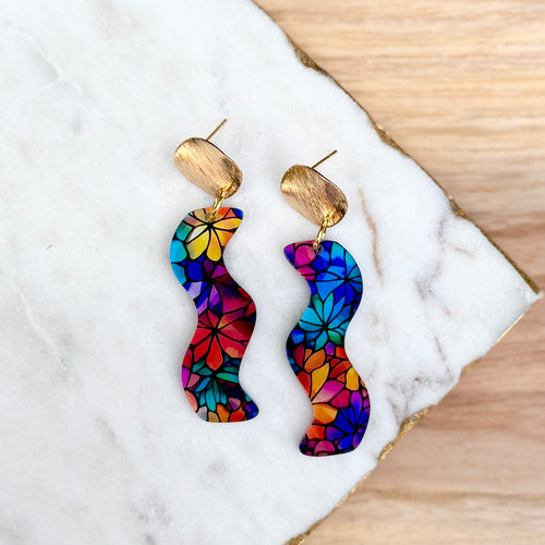 Wave Drops - Stained Glass - Acrylic Earrings