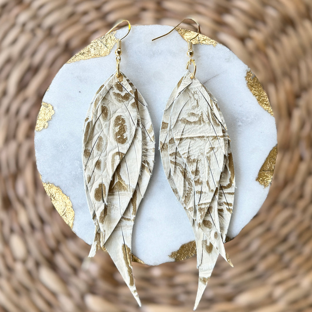 Wings of an Angel - Gold Croc - Leather Earrings