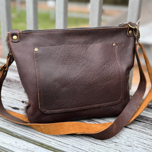 Just Go Zippered Crossbody Bag - Brindle Cowhide