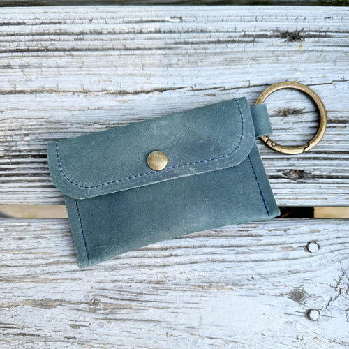 Keychain Wallet - Vintage Teal with Brass
