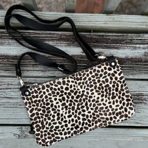 Clutch Sized Crossbody Bag - Black + White Cheetah